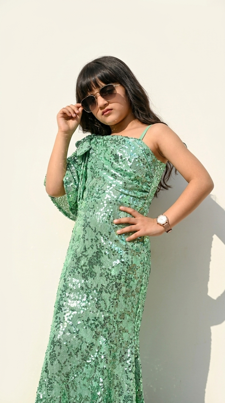 Mint Green Sequin Ruffle Gown