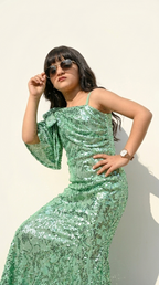 Mint Green Sequin Ruffle Gown
