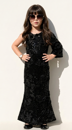 Ethnia Midnight Black Rose Sequin Gown