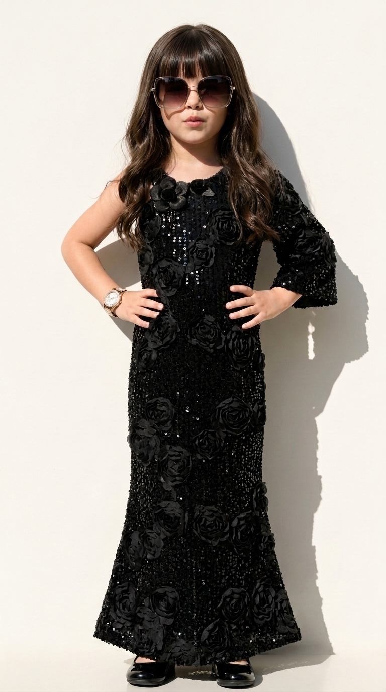 Ethnia Midnight Black Rose Sequin Gown