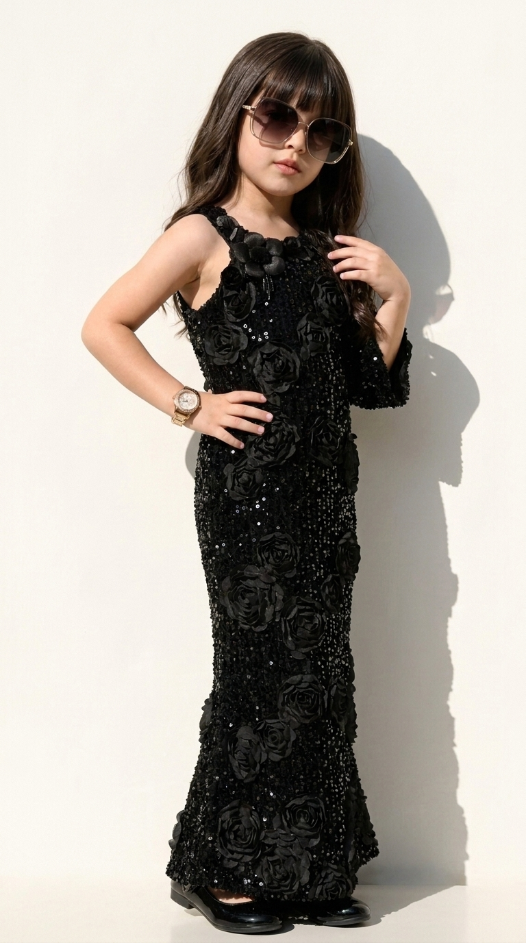 Ethnia Midnight Black Rose Sequin Gown