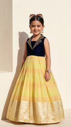 Ethnia Royal Navy Blue & Golden Yellow Heritage Gown