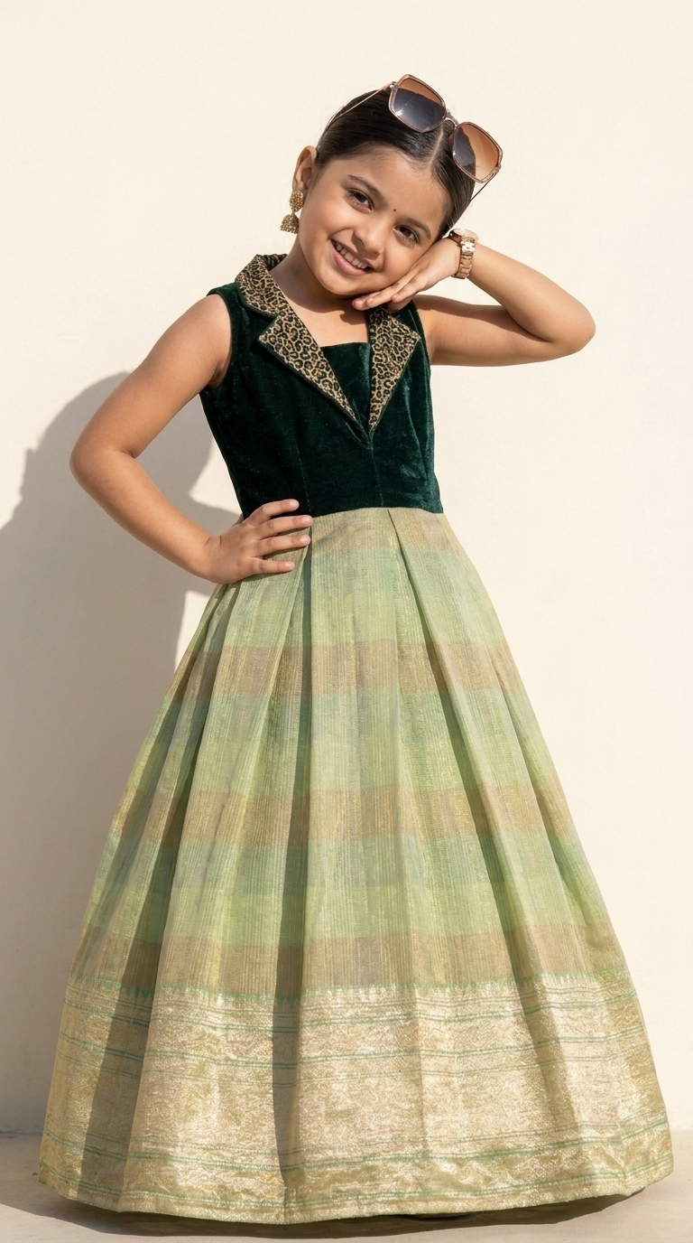 Ethnia Emerald Green & Gold Heritage Gown