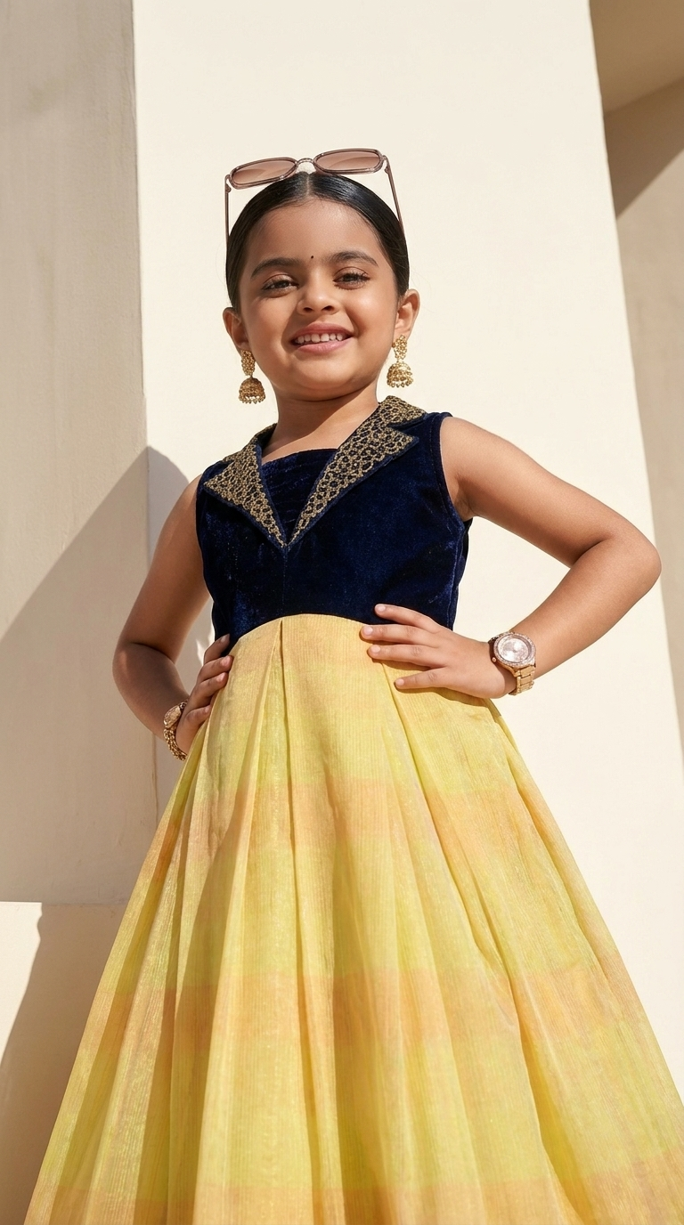 Ethnia Royal Navy Blue & Golden Yellow Heritage Gown