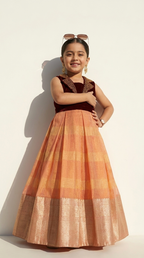 Burgundy Velvet & Peach Gold Ethnic Gown