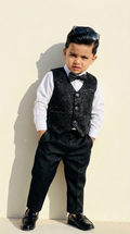 Black Textured Waistcoat 4-Piece Formal Set