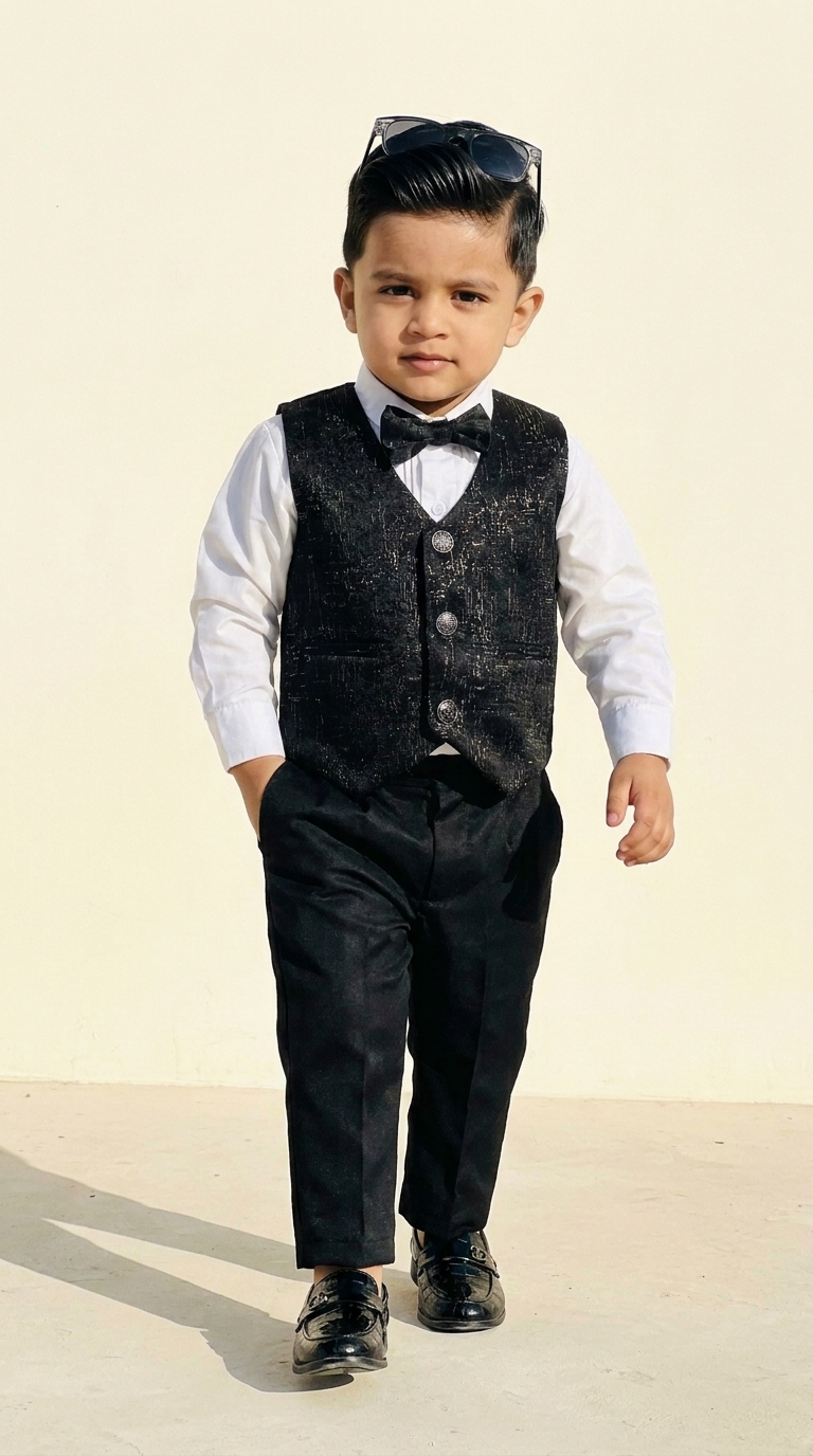 Black Textured Waistcoat 4-Piece Formal Set
