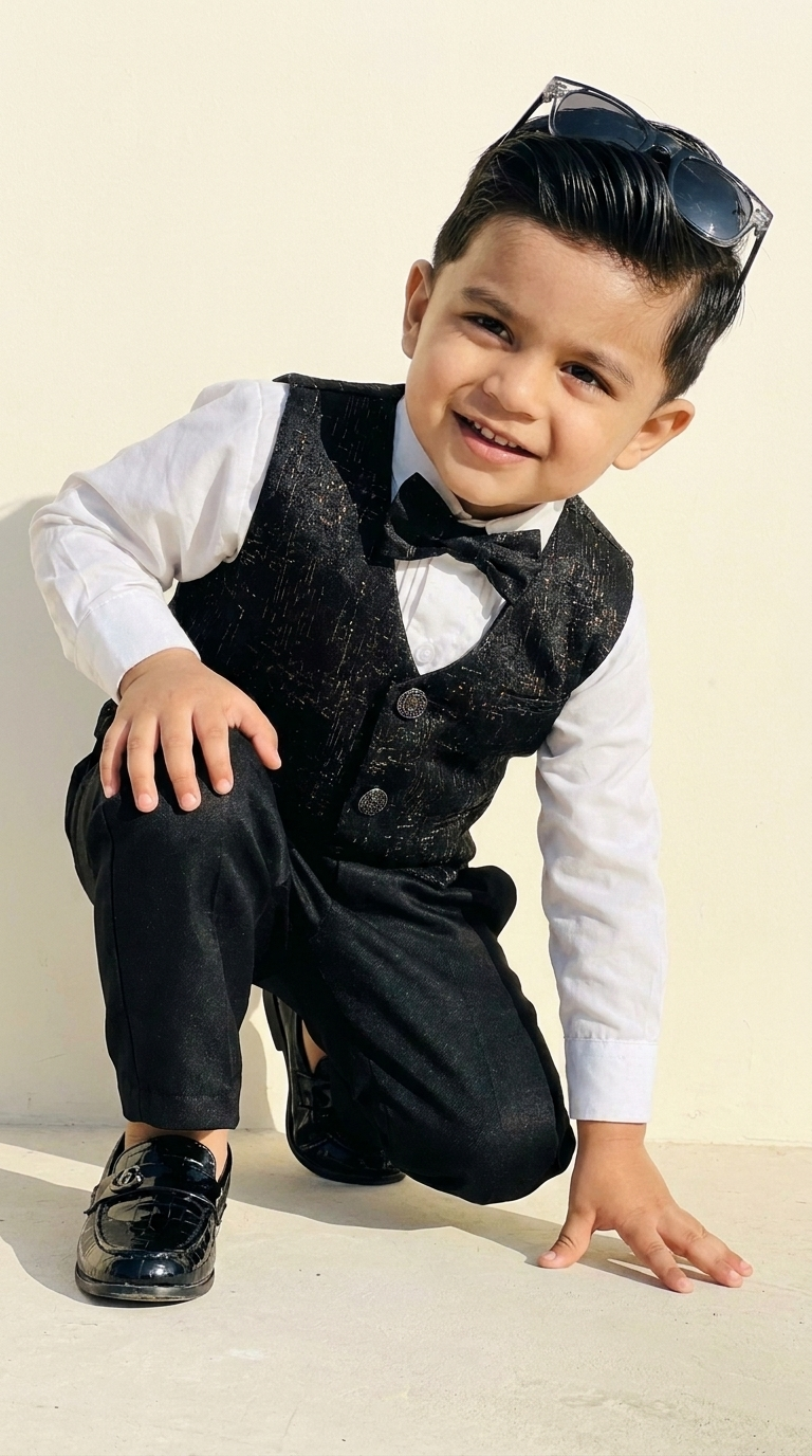 Black Textured Waistcoat 4-Piece Formal Set