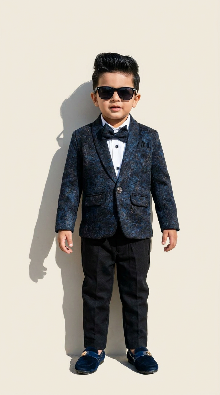 Navy Blue Textured Party Wear Suit Set