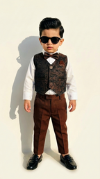 Boys’ Brown & Black Printed Waistcoat Set