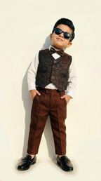 Boys’ Brown & Black Printed Waistcoat Set