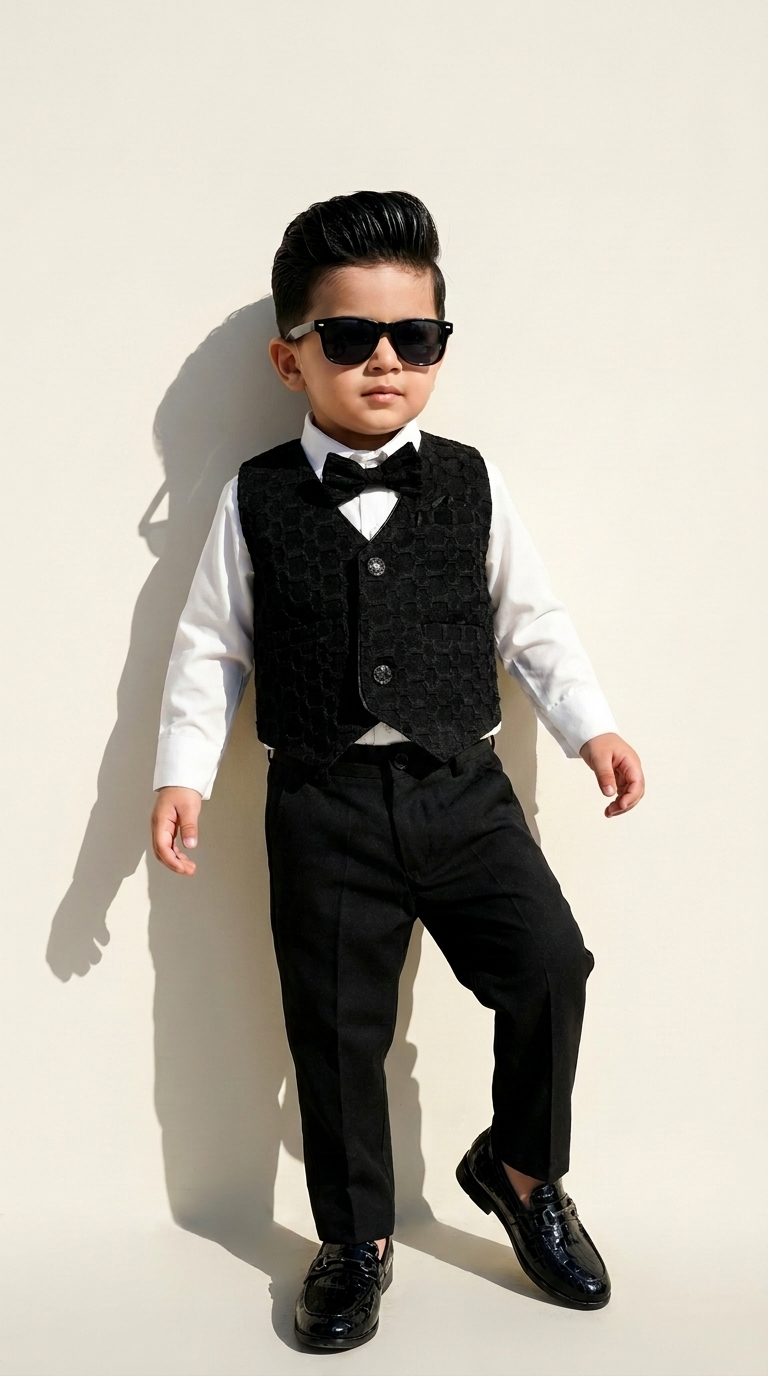 Boys’ Black Textured Waistcoat Formal