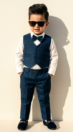 Navy Blue Check Waistcoat & Trouser Set