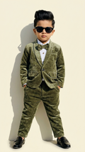 Olive Green Textured 3-Piece Formal Suit Set