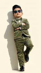 Olive Green Textured 3-Piece Formal Suit Set