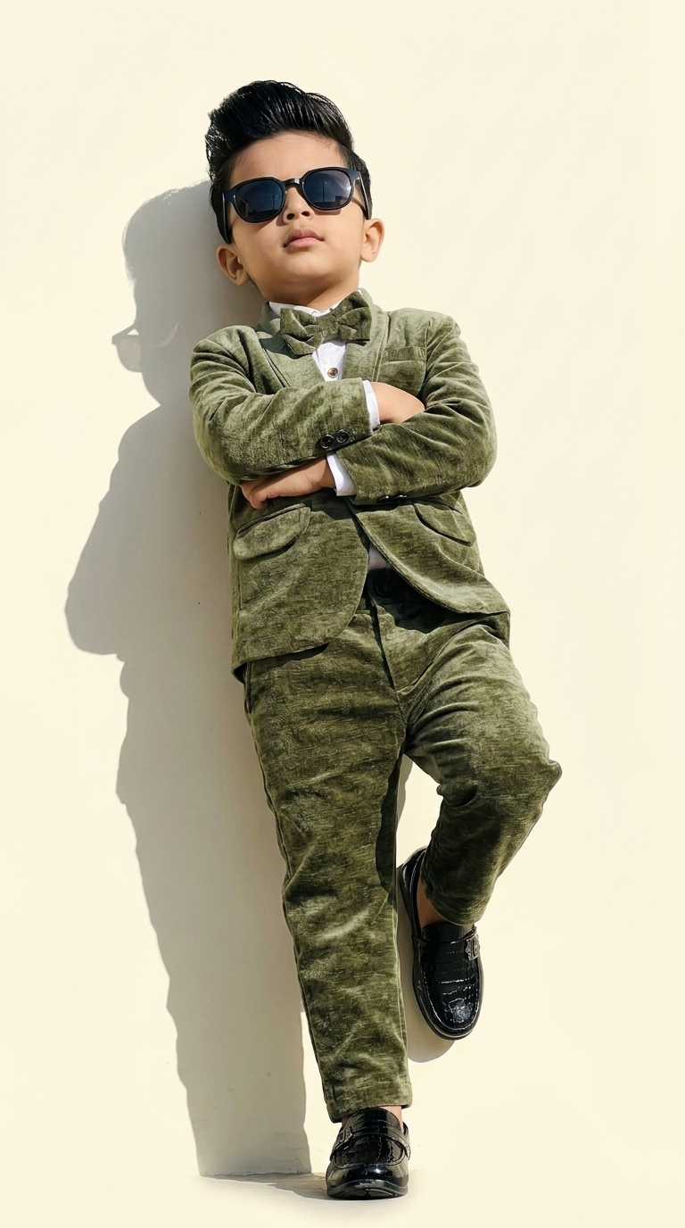 Olive Green Textured 3-Piece Formal Suit Set
