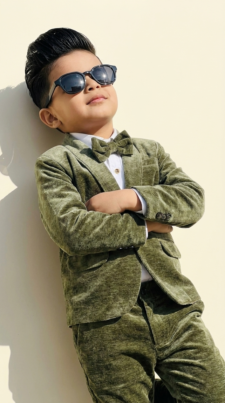 Olive Green Textured 3-Piece Formal Suit Set