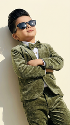 Olive Green Textured 3-Piece Formal Suit Set
