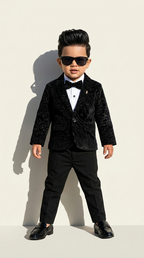 Black Textured Blazer Suit Set