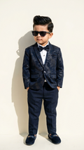 Navy Blue Patterned Blazer Suit Set