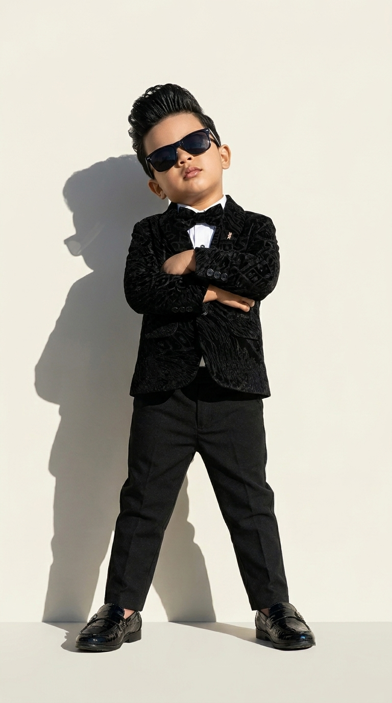 Black Textured Blazer Suit Set