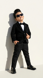 Black Textured Blazer Suit Set