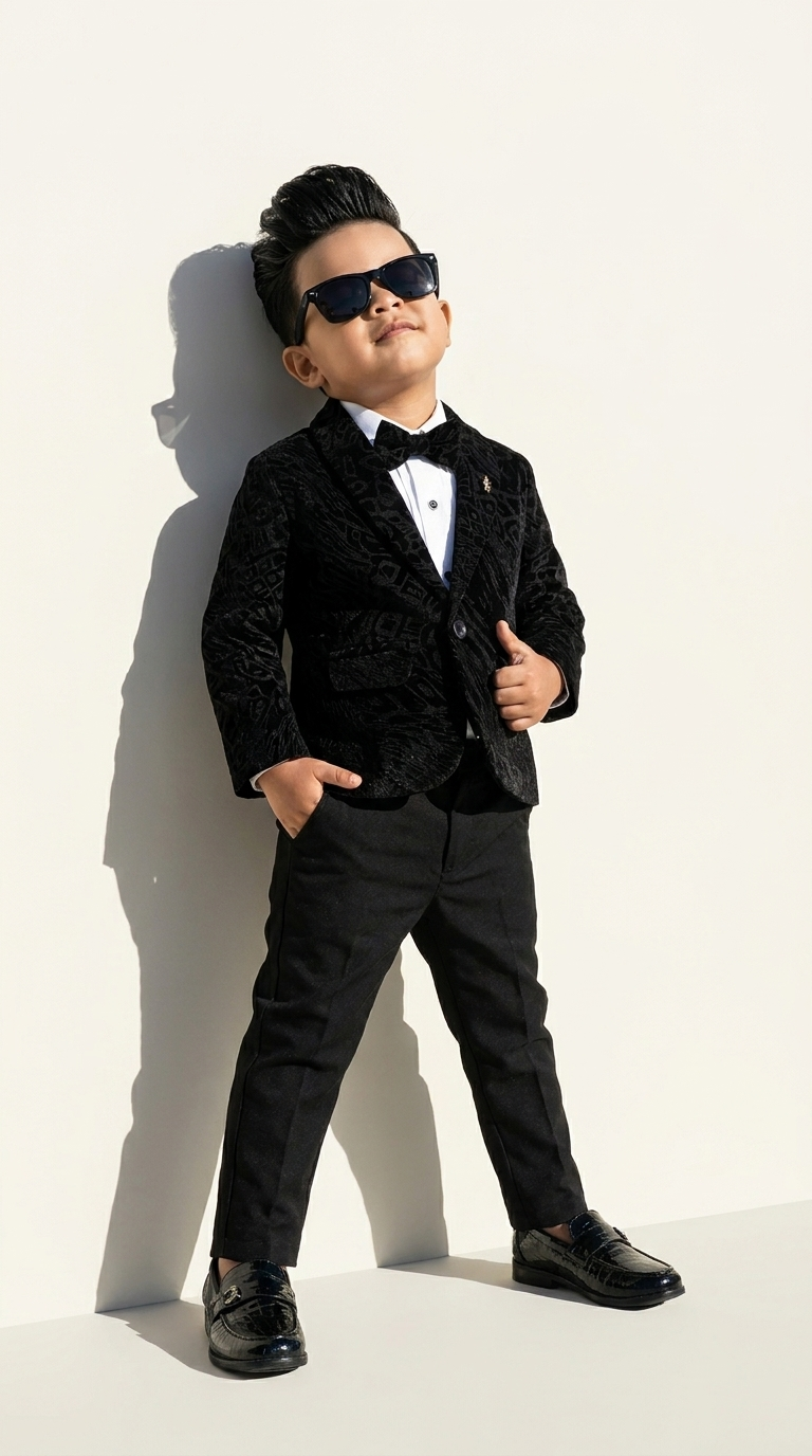 Black Textured Blazer Suit Set