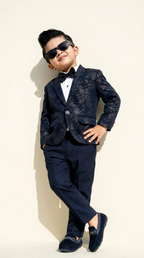 Navy Blue Patterned Blazer Suit Set