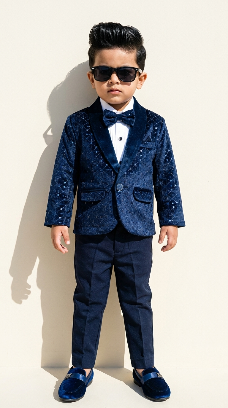 Navy Blue Printed Luxe Blazer & Trouser Set