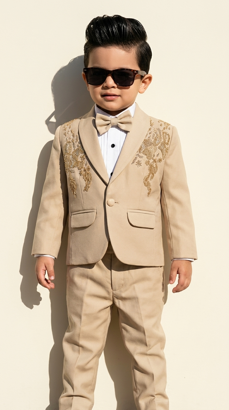 Beige Embroidered Formal 5-Piece Suit Set