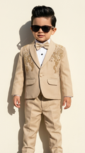 Beige Embroidered Formal 5-Piece Suit Set