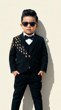 Black Gold-Embellished 5-Piece Suit Set