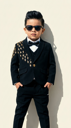 Black Gold-Embellished 5-Piece Suit Set