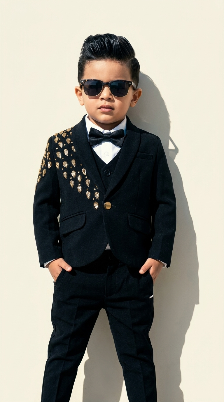 Black Gold-Embellished 5-Piece Suit Set