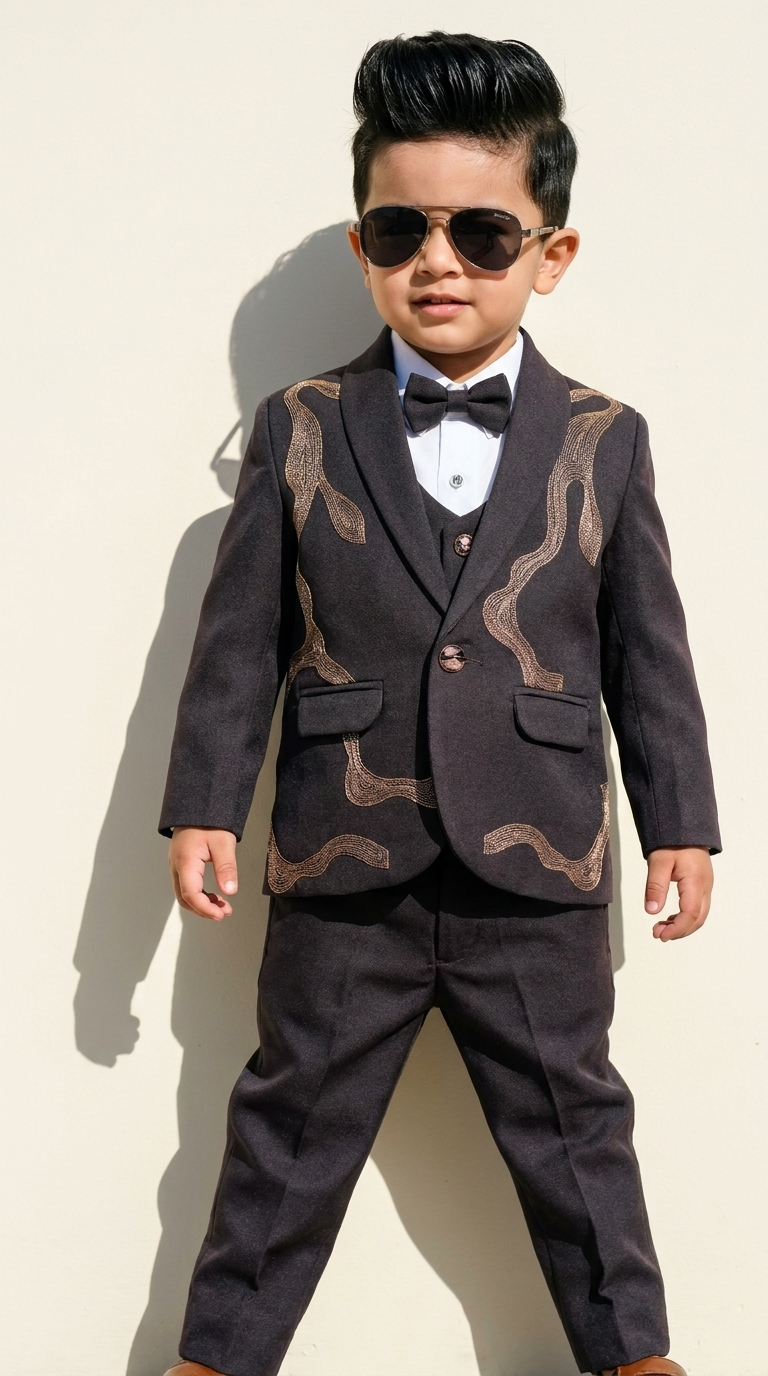 Charcoal Grey Embroidered 3-Piece Formal Suit Set