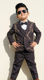 Charcoal Grey Embroidered 3-Piece Formal Suit Set