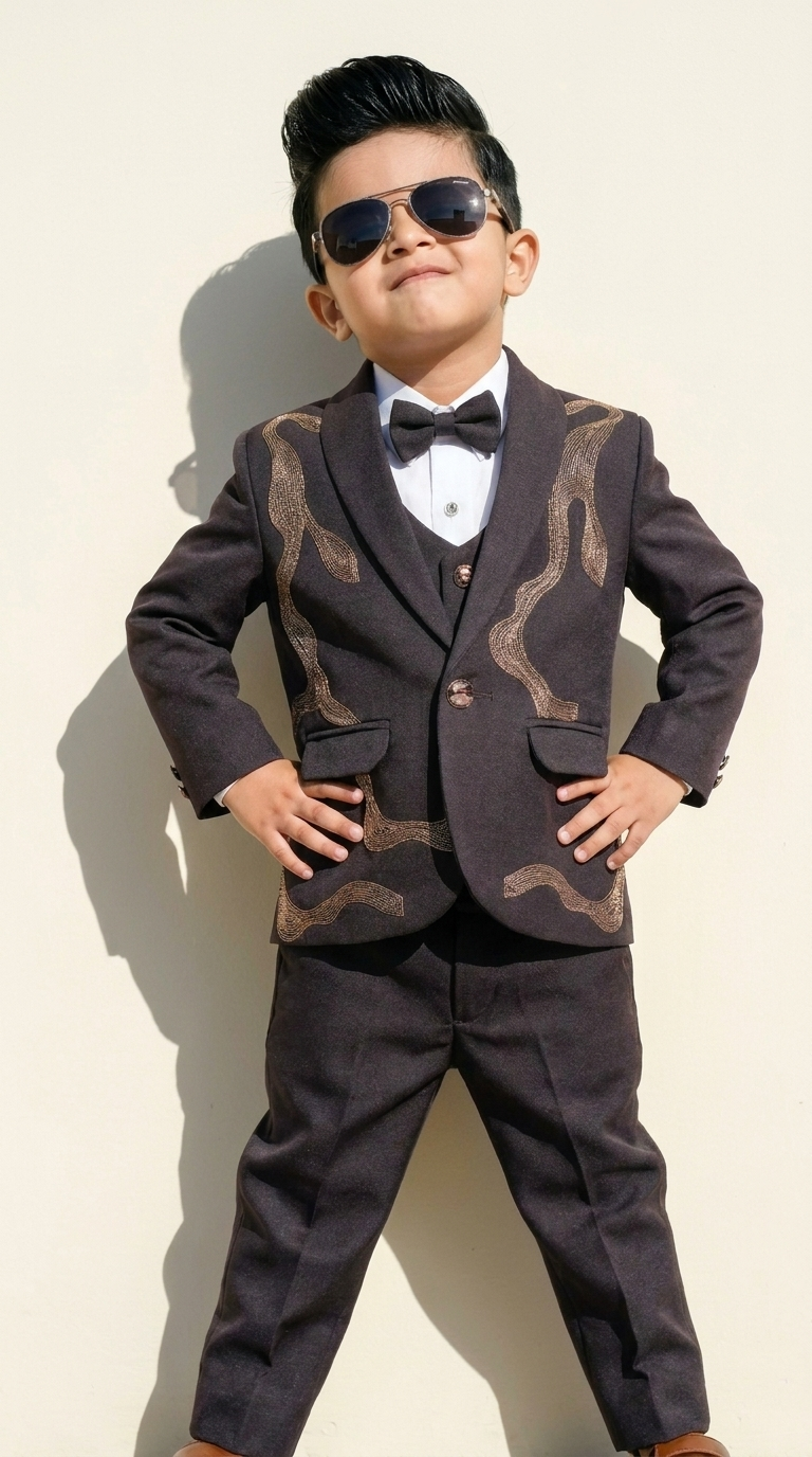 Charcoal Grey Embroidered 3-Piece Formal Suit Set