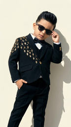 Black Gold-Embellished 5-Piece Suit Set