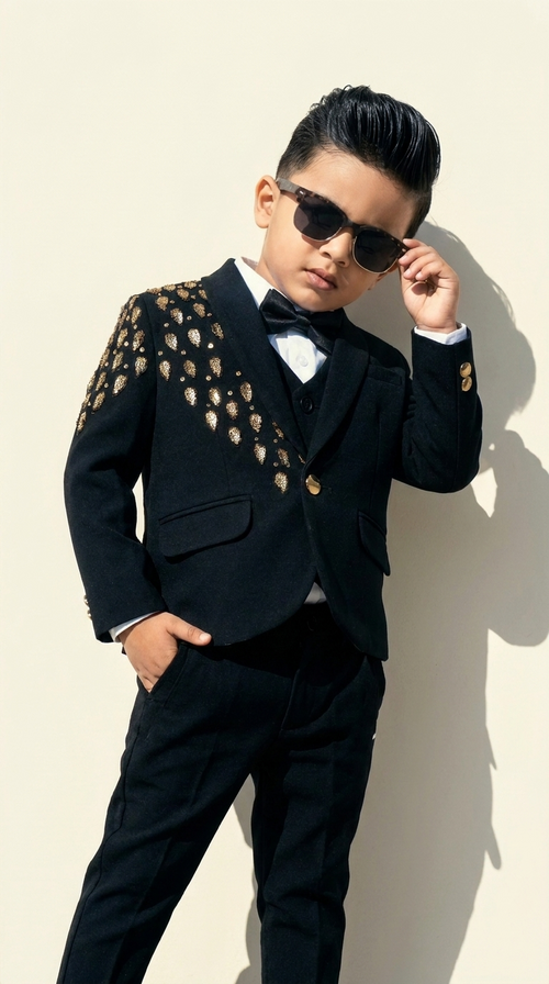 Black Gold-Embellished 5-Piece Suit Set
