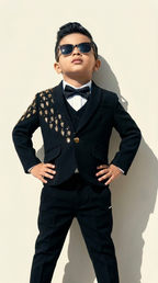 Black Gold-Embellished 5-Piece Suit Set