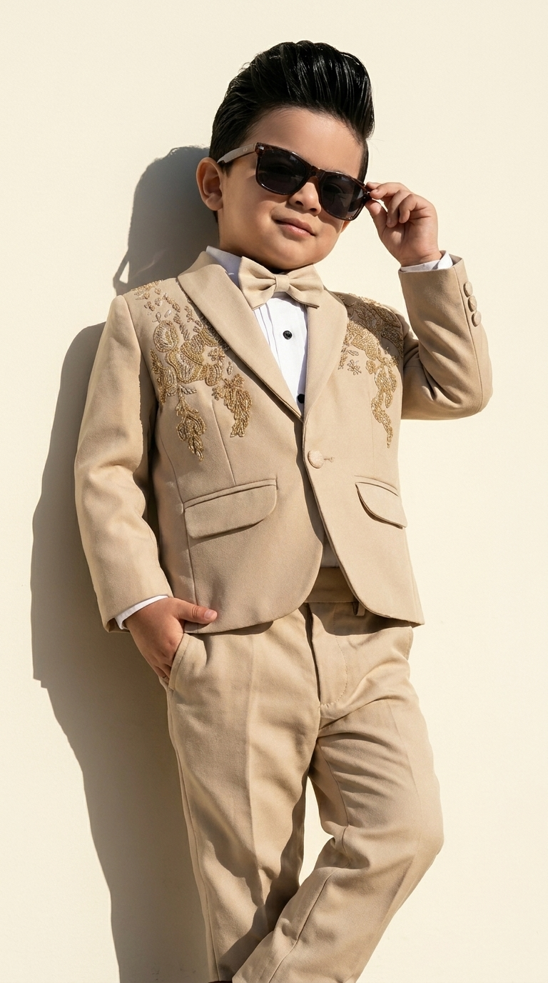 Beige Embroidered Formal 5-Piece Suit Set