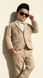 Beige Embroidered Formal 5-Piece Suit Set