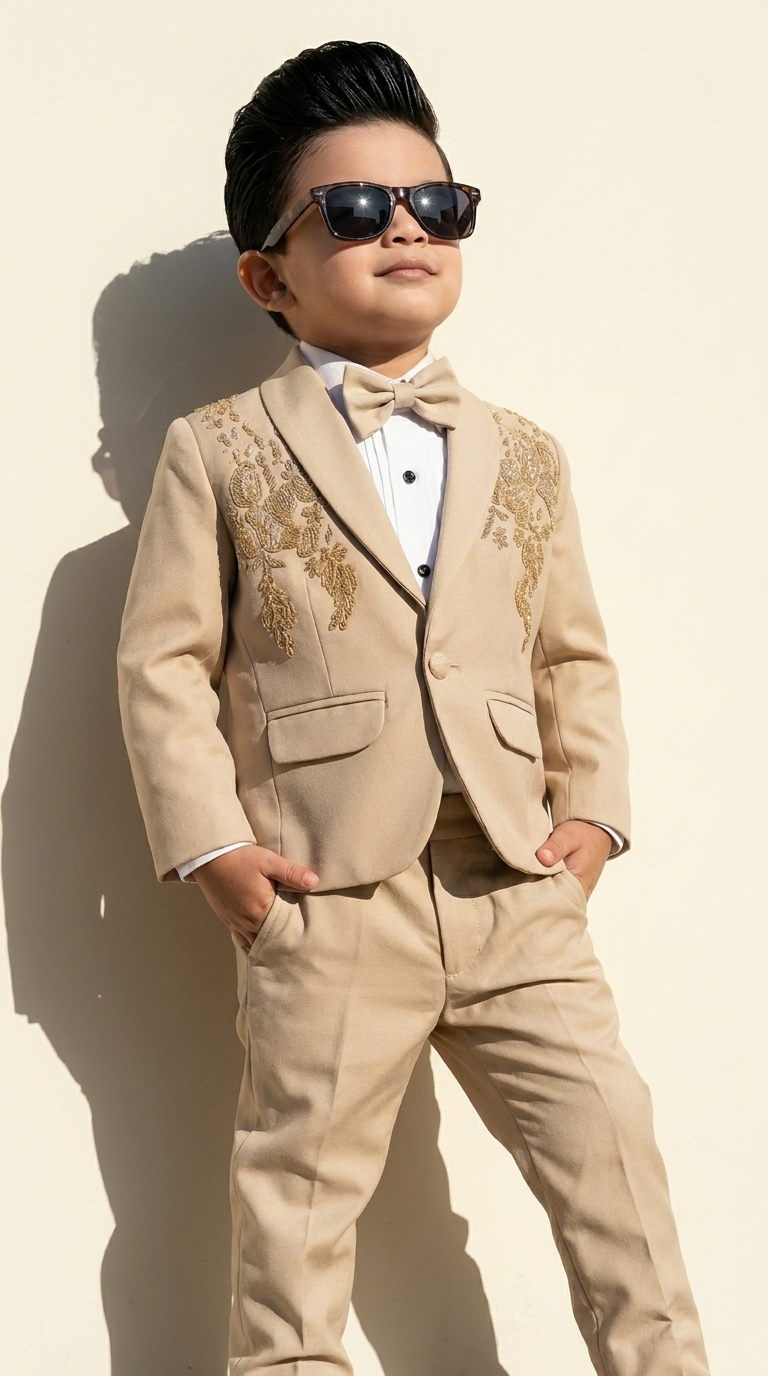 Beige Embroidered Formal 5-Piece Suit Set