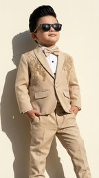 Beige Embroidered Formal 5-Piece Suit Set