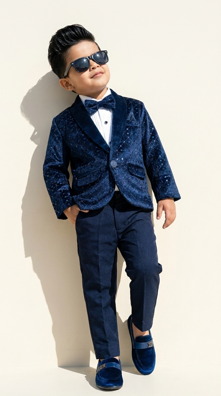 Navy Blue Printed Luxe Blazer & Trouser Set