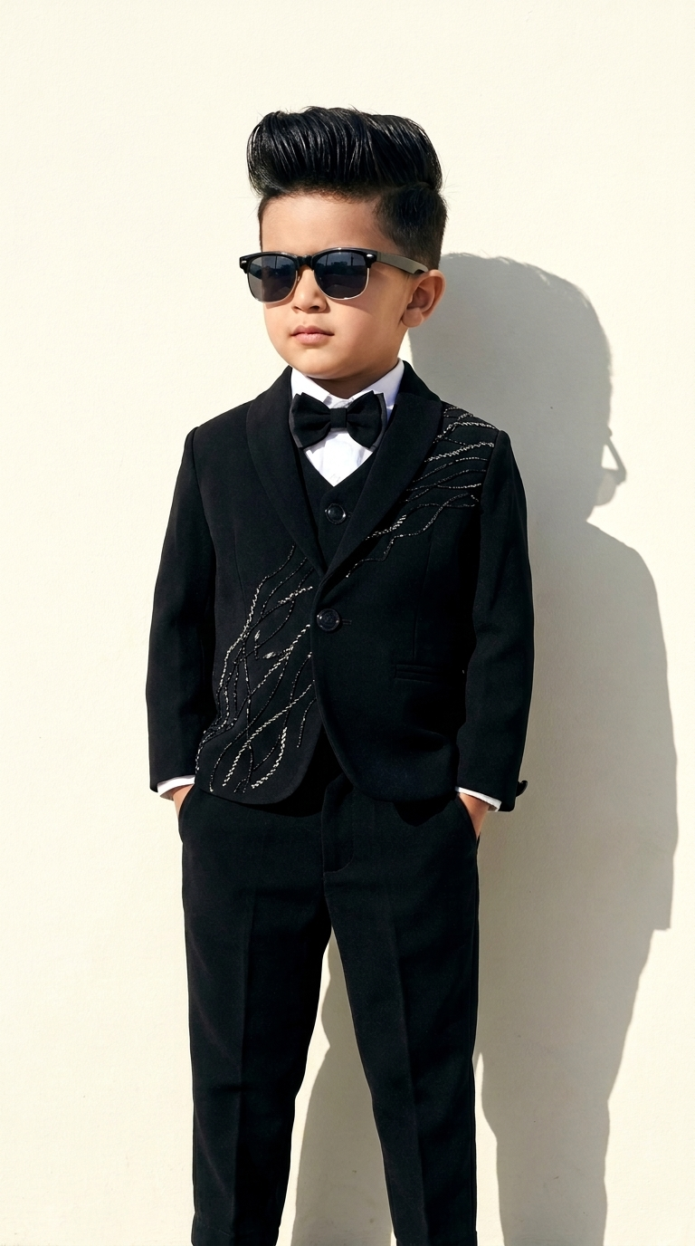 Boys’ Black Embroidered 5-Piece Suit Set