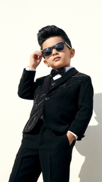 Boys’ Black Embroidered 5-Piece Suit Set