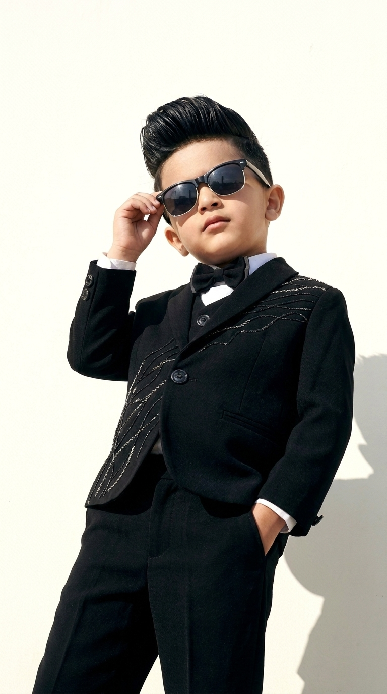 Boys’ Black Embroidered 5-Piece Suit Set