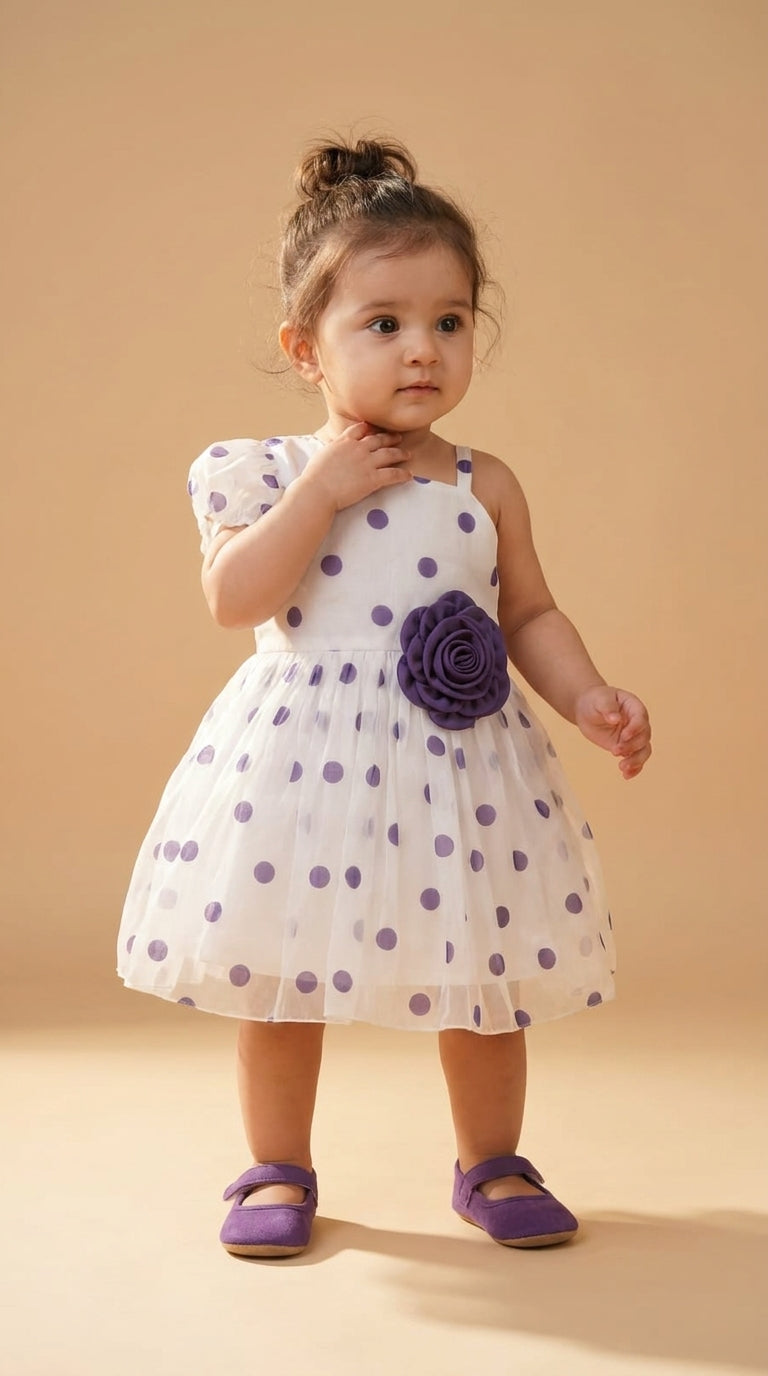 White & Lavender Polka Dot Dress