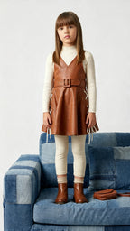 Brown Leather Pinafore Set